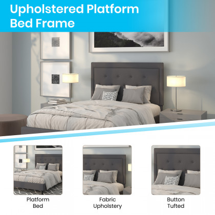 BLNK Roxbury Tufted Upholstered Platform Bed with 10" CertiPUR-US Certified Pocket Spring Mattress - Dark Gray, Full Size