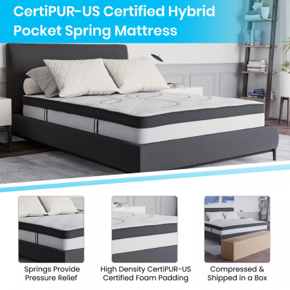BLNK Roxbury Tufted Upholstered Platform Bed with 10" CertiPUR-US Certified Pocket Spring Mattress - Dark Gray, Full Size