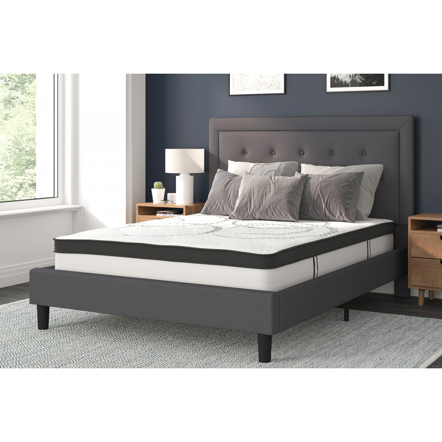 BLNK Roxbury Tufted Upholstered Platform Bed with 10" CertiPUR-US Certified Pocket Spring Mattress - Dark Gray, Queen Size