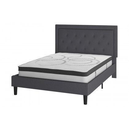 BLNK Roxbury Tufted Upholstered Platform Bed with 10" CertiPUR-US Certified Pocket Spring Mattress - Dark Gray, Queen Size