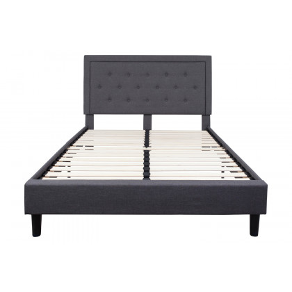 BLNK Roxbury Tufted Upholstered Platform Bed with 10" CertiPUR-US Certified Pocket Spring Mattress - Dark Gray, Queen Size