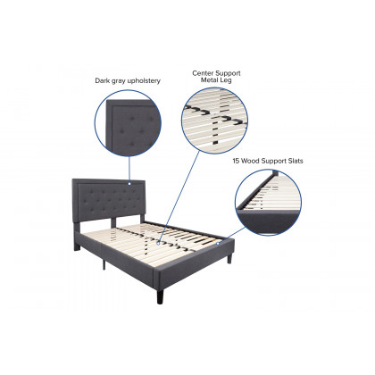 BLNK Roxbury Tufted Upholstered Platform Bed with 10" CertiPUR-US Certified Pocket Spring Mattress - Dark Gray, Queen Size