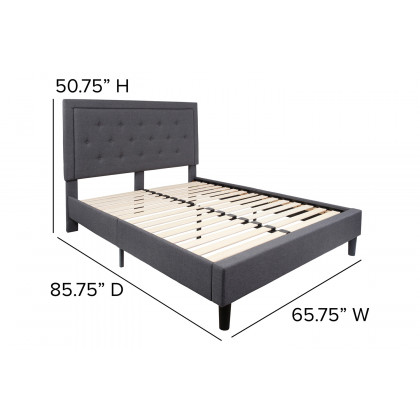 BLNK Roxbury Tufted Upholstered Platform Bed with 10" CertiPUR-US Certified Pocket Spring Mattress - Dark Gray, Queen Size