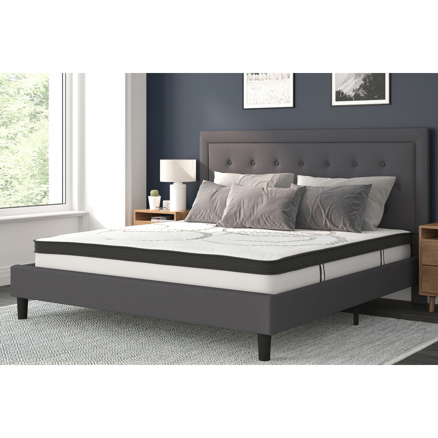 BLNK Roxbury Tufted Upholstered Platform Bed with 10" CertiPUR-US Certified Pocket Spring Mattress - Dark Gray, King Size