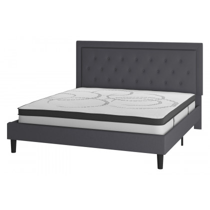 BLNK Roxbury Tufted Upholstered Platform Bed with 10" CertiPUR-US Certified Pocket Spring Mattress - Dark Gray, King Size