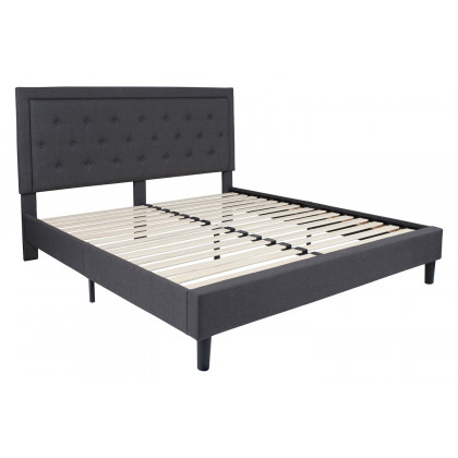 BLNK Roxbury Tufted Upholstered Platform Bed with 10" CertiPUR-US Certified Pocket Spring Mattress - Dark Gray, King Size