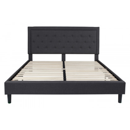 BLNK Roxbury Tufted Upholstered Platform Bed with 10" CertiPUR-US Certified Pocket Spring Mattress - Dark Gray, King Size