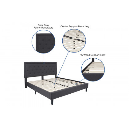 BLNK Roxbury Tufted Upholstered Platform Bed with 10" CertiPUR-US Certified Pocket Spring Mattress - Dark Gray, King Size