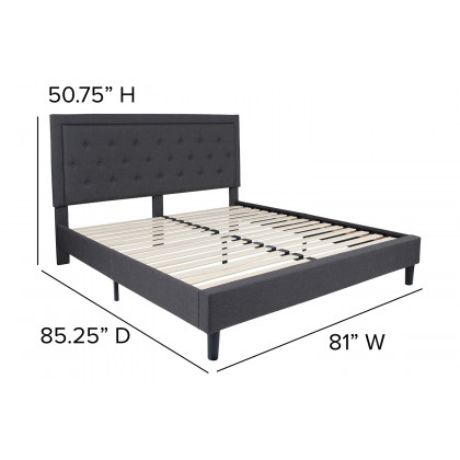BLNK Roxbury Tufted Upholstered Platform Bed with 10" CertiPUR-US Certified Pocket Spring Mattress - Dark Gray, King Size