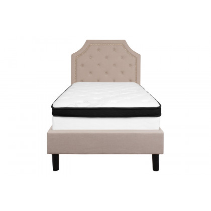 BLNK Brighton Tufted Upholstered Platform Bed with Memory Foam Mattress - Beige, Twin Size