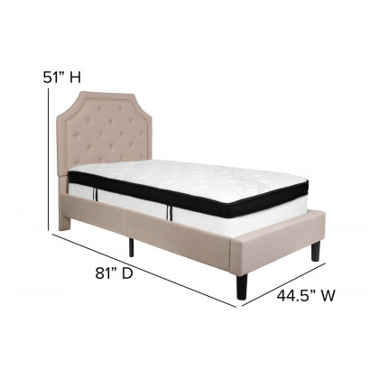 BLNK Brighton Tufted Upholstered Platform Bed with Memory Foam Mattress - Beige, Twin Size