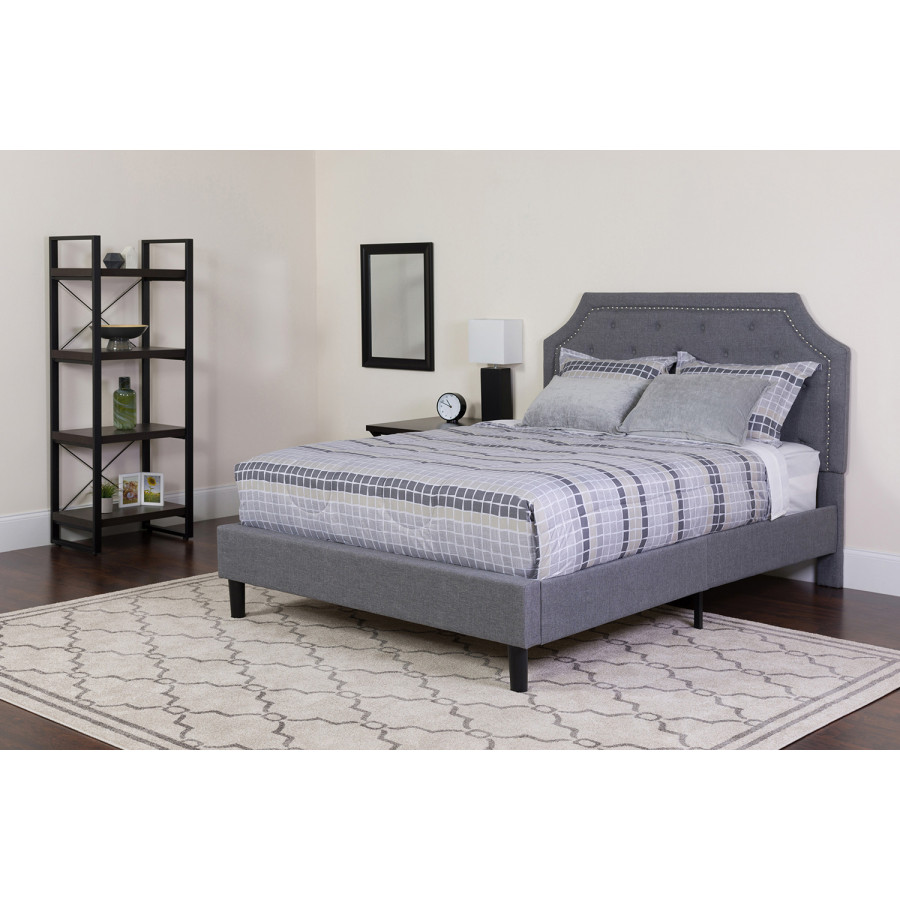 BLNK Brighton Tufted Upholstered Platform Bed with Memory Foam Mattress - Light Gray, Full Size