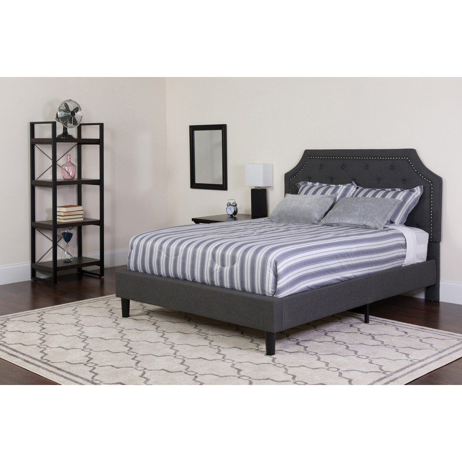 BLNK Brighton Tufted Upholstered Platform Bed with Memory Foam Mattress - Dark Gray, Twin Size