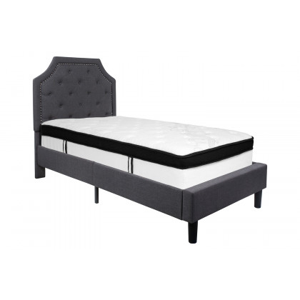 BLNK Brighton Tufted Upholstered Platform Bed with Memory Foam Mattress - Dark Gray, Twin Size