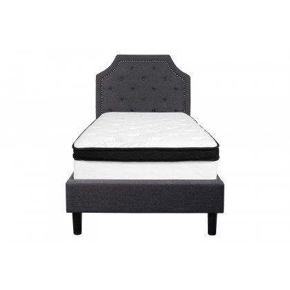 BLNK Brighton Tufted Upholstered Platform Bed with Memory Foam Mattress - Dark Gray, Twin Size