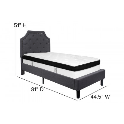 BLNK Brighton Tufted Upholstered Platform Bed with Memory Foam Mattress - Dark Gray, Twin Size