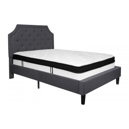 BLNK Brighton Tufted Upholstered Platform Bed with Memory Foam Mattress - Dark Gray, Full Size