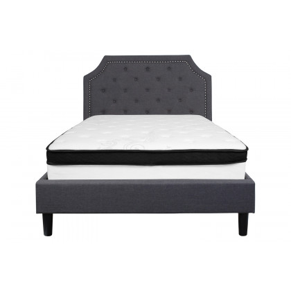 BLNK Brighton Tufted Upholstered Platform Bed with Memory Foam Mattress - Dark Gray, Full Size