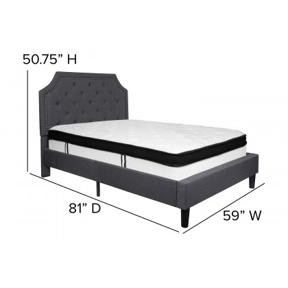 BLNK Brighton Tufted Upholstered Platform Bed with Memory Foam Mattress - Dark Gray, Full Size