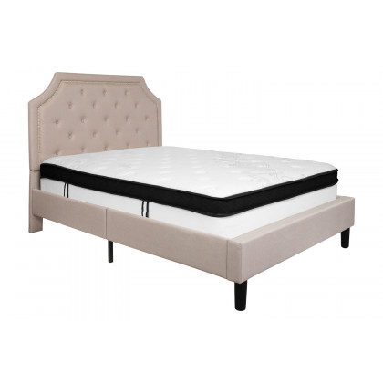 BLNK Brighton Tufted Upholstered Platform Bed with Memory Foam Mattress - Beige, Full Size