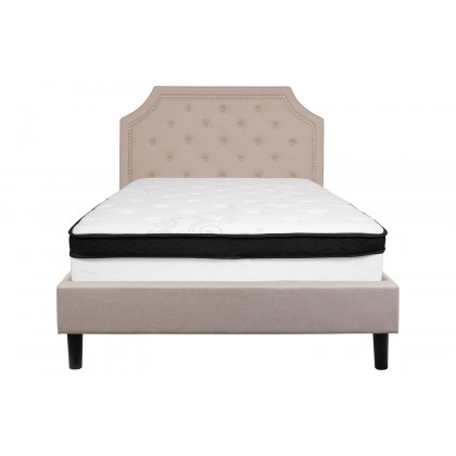 BLNK Brighton Tufted Upholstered Platform Bed with Memory Foam Mattress - Beige, Full Size