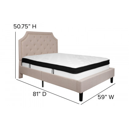 BLNK Brighton Tufted Upholstered Platform Bed with Memory Foam Mattress - Beige, Full Size