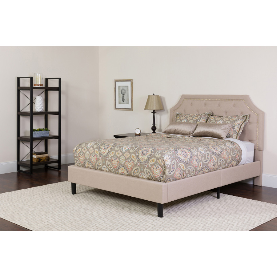 BLNK Brighton Tufted Upholstered Platform Bed with Memory Foam Mattress - Beige, Queen Size