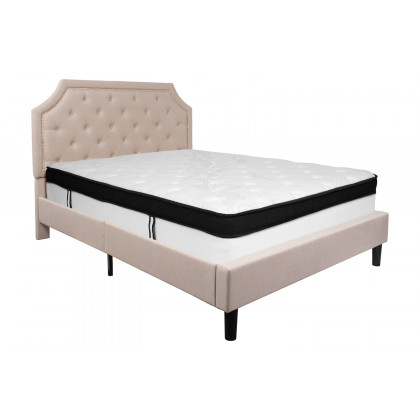BLNK Brighton Tufted Upholstered Platform Bed with Memory Foam Mattress - Beige, Queen Size