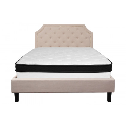 BLNK Brighton Tufted Upholstered Platform Bed with Memory Foam Mattress - Beige, Queen Size