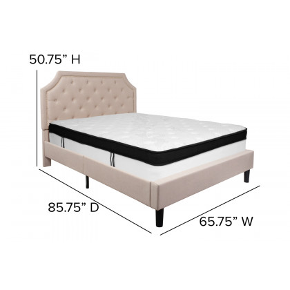 BLNK Brighton Tufted Upholstered Platform Bed with Memory Foam Mattress - Beige, Queen Size