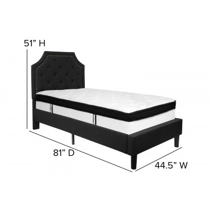 BLNK Brighton Tufted Upholstered Platform Bed with Memory Foam Mattress - Black, Twin Size