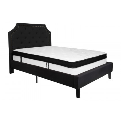 BLNK Brighton Tufted Upholstered Platform Bed with Memory Foam Mattress - Black, Full Size