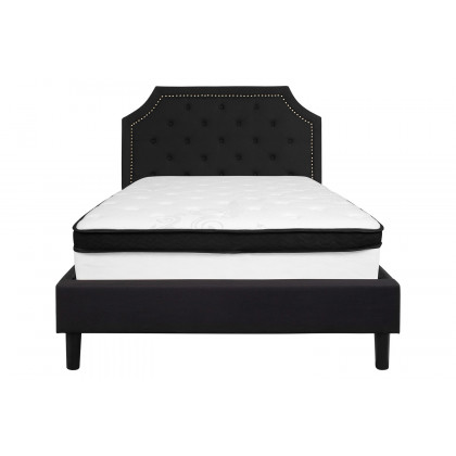 BLNK Brighton Tufted Upholstered Platform Bed with Memory Foam Mattress - Black, Full Size