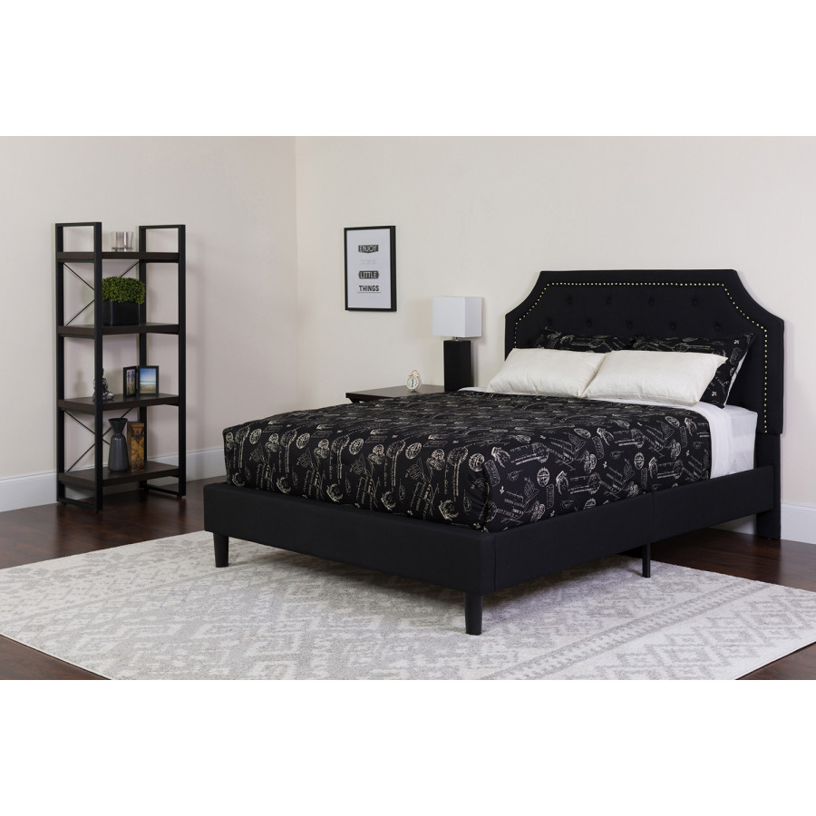 BLNK Brighton Tufted Upholstered Platform Bed with Memory Foam Mattress - Black, Queen Size