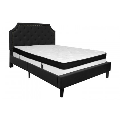 BLNK Brighton Tufted Upholstered Platform Bed with Memory Foam Mattress - Black, Queen Size