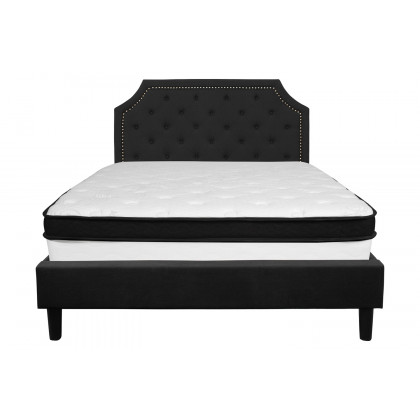 BLNK Brighton Tufted Upholstered Platform Bed with Memory Foam Mattress - Black, Queen Size
