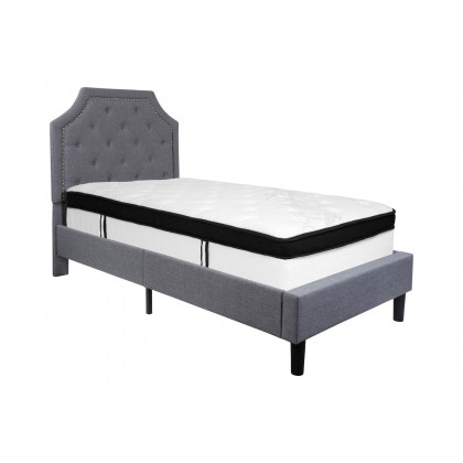 BLNK Brighton Tufted Upholstered Platform Bed with Memory Foam Mattress - Light Gray, Twin Size
