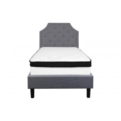 BLNK Brighton Tufted Upholstered Platform Bed with Memory Foam Mattress - Light Gray, Twin Size