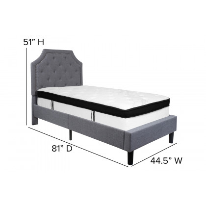 BLNK Brighton Tufted Upholstered Platform Bed with Memory Foam Mattress - Light Gray, Twin Size