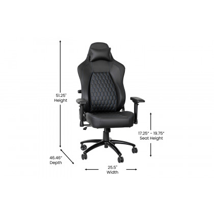 BLNK Falco Ergonomic Black High-Back Adjustable Gaming Chair with 4D Armrests, Headrest Pillow, and Adjustable Lumbar Support - with Blue Stitching