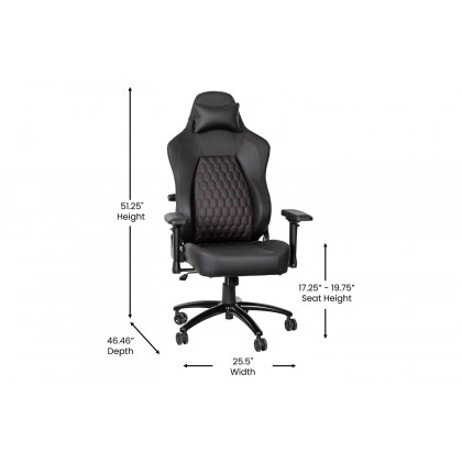 BLNK Falco Ergonomic Black High-Back Adjustable Gaming Chair with 4D Armrests, Headrest Pillow, and Adjustable Lumbar Support - with Red Stitching