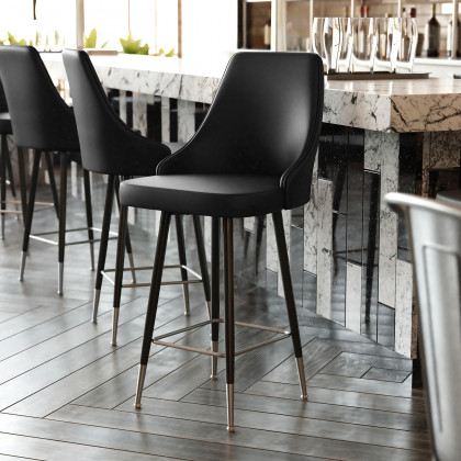 BLNK - Shelly Commercial LeatherSoft Counter Height Bar Stools with Solid Black Frames and Chrome Accented Feet and Footrests Set of 2