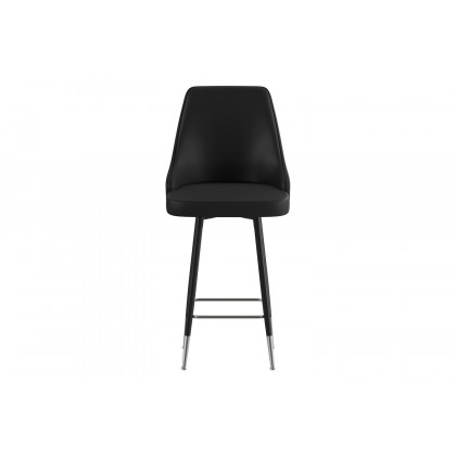 BLNK Shelly Commercial LeatherSoft Counter Height Bar Stools with Solid Black Frames and Chrome Accented Feet and Footrests Set of 2 - Black