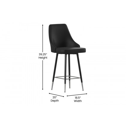 BLNK Shelly Commercial LeatherSoft Counter Height Bar Stools with Solid Black Frames and Chrome Accented Feet and Footrests Set of 2 - Black