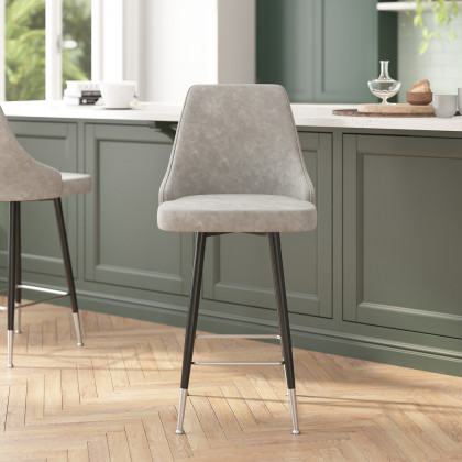 BLNK - Shelly Commercial LeatherSoft Counter Height Bar Stools with Solid Black Frames and Chrome Accented Feet and Footrests Set of 2