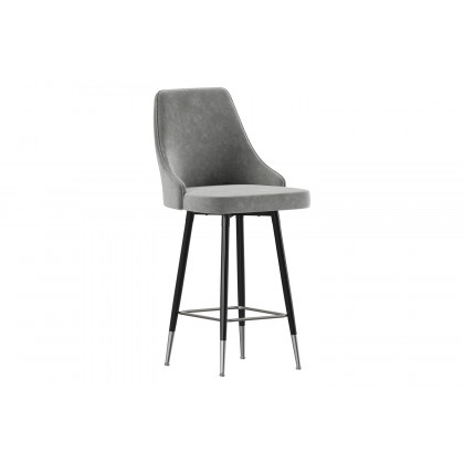 BLNK Shelly Commercial LeatherSoft Counter Height Bar Stools with Solid Black Frames and Chrome Accented Feet and Footrests Set of 2 - Gray