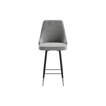 BLNK Shelly Commercial LeatherSoft Counter Height Bar Stools with Solid Black Frames and Chrome Accented Feet and Footrests Set of 2 - Gray
