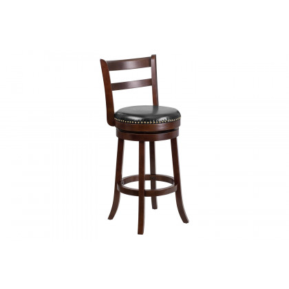 BLNK - Becca Cappuccino Wood Bar Stool with Single Slat Ladder Back and Black Swivel Seat