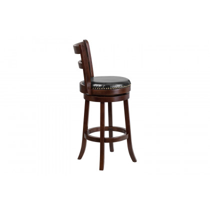 BLNK - Becca Cappuccino Wood Bar Stool with Single Slat Ladder Back and Black Swivel Seat