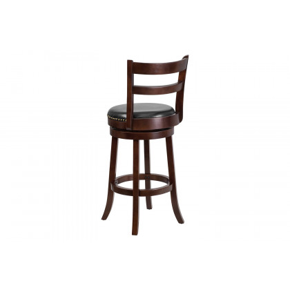 BLNK - Becca Cappuccino Wood Bar Stool with Single Slat Ladder Back and Black Swivel Seat